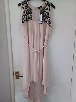 Warehouse Spotlight Hand Embellished Yoke Floaty Dress High Low 12  BNWT RRP £85 • £25