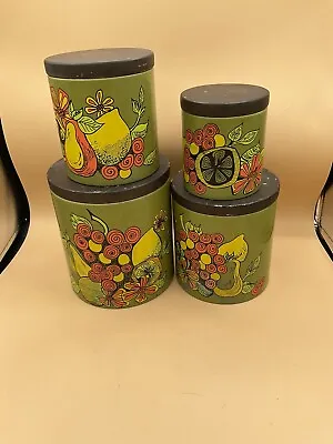 $19.99 • Buy Vintage Ransburg Canister Set 1970’s With Wooden Lids Green
