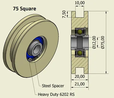 £13.50 • Buy 75mm Square Flat Nylon Pulley Idler Wheel, Ball Bearing With Retaining Rings