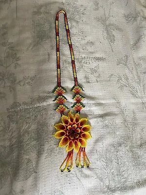 Vintage Y2k Mexican Culture Inspired Sunflower Colorful Beaded Necklace • $35