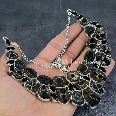 Morrocan Mud Creek Fossil Onyx Handmade Silver Jewelry Vintage Boho Necklace • $45.99