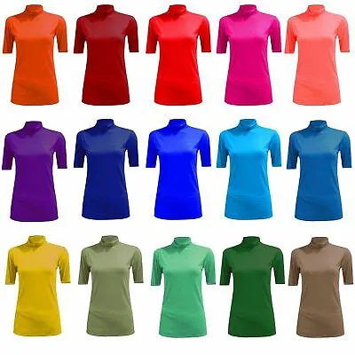 Ladies Polo Roll Neck Jumper 3/4 Sleeves Top Womens Turtle Neck Top Shirt 8-26 • £5.84