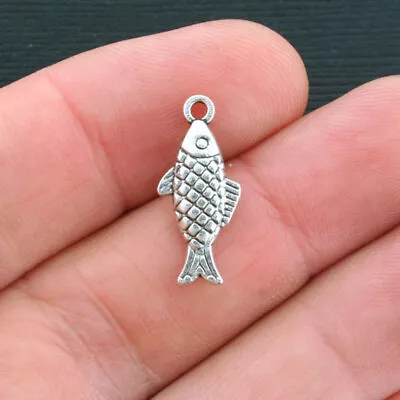 10 Fish Charms Antique Silver Tone 2 Sided - SC4018 • $4.99