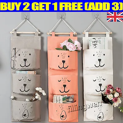 £2.70 • Buy 3 Pockets Wall Hanging Storage Bag Toy Cosmetic Organizer Pouch Home Closet Tidy