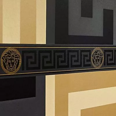 Versace Greek Key Wallpaper Borders - Black 935224 New Designer • $65.56