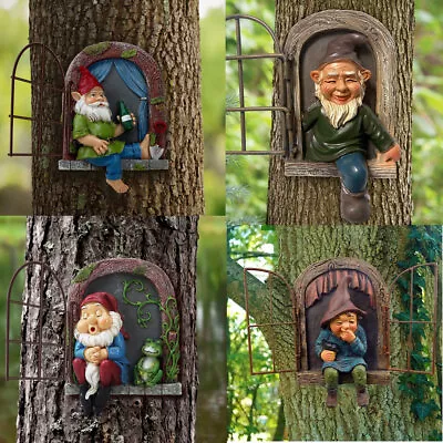 Elf Out The Door Tree Hugger Fairy Garden Gnome Statue Decorations Ornament • $19.99