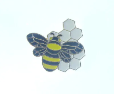 Bumble Bee On Honeycomb Metal Enamelled Pin Badge Lapel / Hat Badge • £3.30