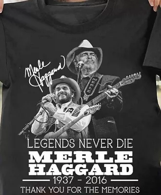 Merle Haggard Memories Signature Vintage Men T-shirt Black Cotton All Sizes • $15.99