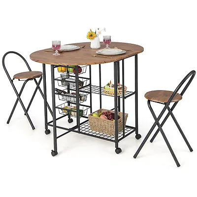 $163.95 • Buy Giantex 3 PCS Folding Dining Table & Chair Set For Kicthen, Living Room