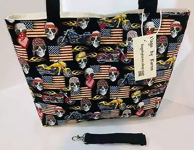 Motorcycle Skulls Flag Shoulder Bag Gothic Biker Purse Handbag Tote + Wristlet • $56.99