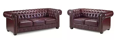 Corner Sofa Set 3 2 Seater Armchair Antique Brown Ox Blood  Black - Chesterfield • £499