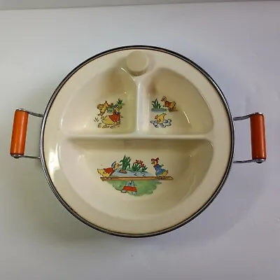  Baby Warming Dish Divided Child Plate Nursery Rhyme Ducks Bakelite USA Excello • £33.26
