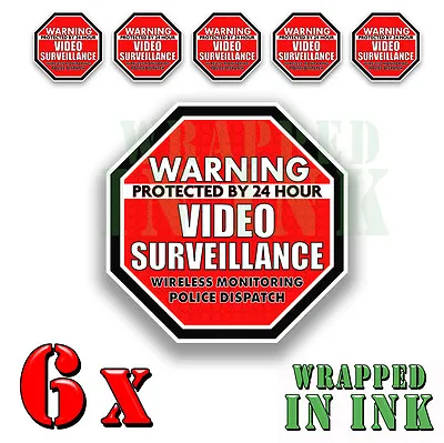 Warning 24 Hour Video Surveillance Security Stickers RED OCT. Decal 6 PACK 2  • $3.49