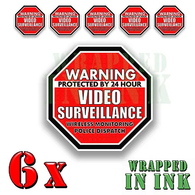 Warning 24 Hour Video Surveillance Security Stickers RED OCT. Decal 6 PACK 3  • $3.99