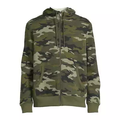 George Men’s Green Camo Full-Zip Faux Sherpa Fleece Lined Jacket With Hoodie: XL • $27.99