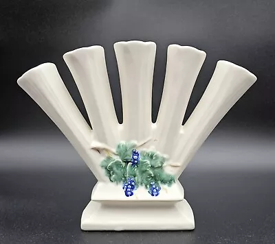 Vintage McCoy Curio Five Finger Vase White W/Grapes And Leaves 1960s • $27