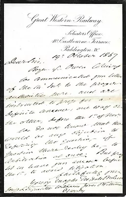 £4.99 • Buy Letter On Mourning Notepaper - Great Western Railway - 1867