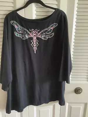 Bob Mackie 2X Wearable Art Top W/Dragonfly / Embroidered Pre-owned • $18