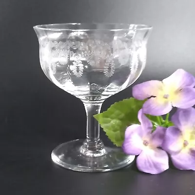 $12 • Buy Antique Morgantown Glass Etch 197 Geometric Etch Panel Optic Low Sherbet 6 Oz