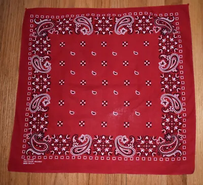 VTG Fast Color Red Bandana Cotton Square Scarf Paisley Rockabilly Cowboy Western • $20