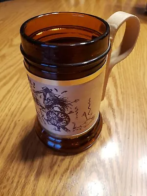 Vintage Amber Glass Wood Stein  Skal!  Viking Mug • $20