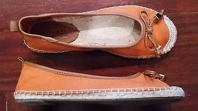 Michael Kors Women's Orange Meg Canvas Espadrilles Bow Ballet Flats Shoes 5.5M • $35