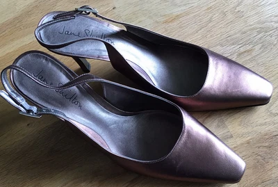 £10 • Buy Jane Shilton - Ladies Bronze Leather Slingback  Stilleto Shoes - Size Uk 6 / 39 