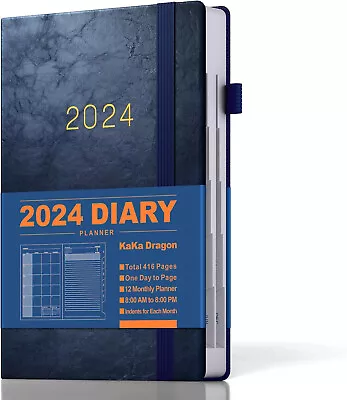 2024 Diary Day To Page Academic A5 Planner Blue Hardback Faux Leather Cover • £6