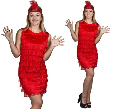 Ladies Black Red Flapper Costume Charleston 20s Fancy Dress 8 10 12 14 16 18 20 • £12.99