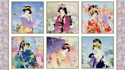 Japan Geisha Girls Cotton Fabric Picture Block Panel By Elizabeth's Studio  • $7.75