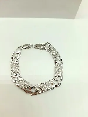 Silver Curb Links Cz Heart BABY Bracelet 6 /Gift Box Inc/Hallmarked • £59.99