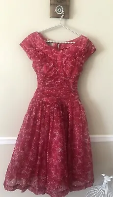 Vintage Winnie Marsh Womens Pink Party Prom Tea Dress Fit & Flare Layered 1950s • $79.99