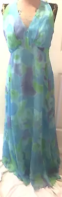 Vintage 70’s SAKS FIFTH AVENUE Size 8 Blue Green Chiffon Gown Purple Maxi Dress • $44.99