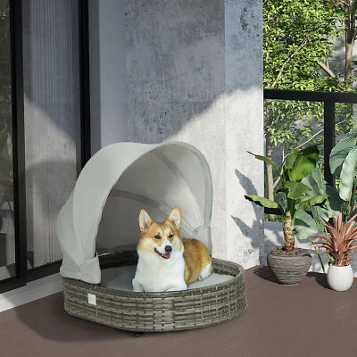 £85.99 • Buy Wicker Pet Bed For Small Medium Dogs W/ Adjustable Canopy Cushion, Grey