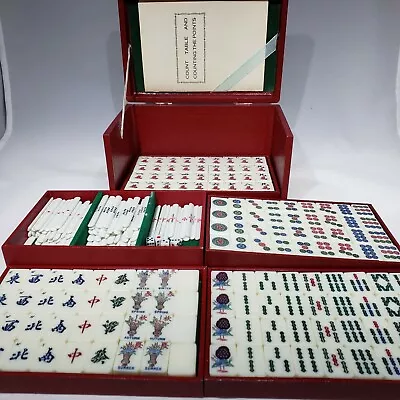 VTG Mah Jongg MahJong Wood Box Handled 144 Tiles Japanese Counting Instructions • $299.95