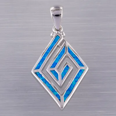 £5 • Buy Ocean Blue Fire Opal Greek Key Motif Silver Jewellery Pendant For Necklace