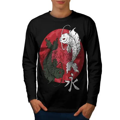 Wellcoda Japan Sun Rise Fish Mens Long Sleeve T-shirt Koi Flag Graphic Design • £17.99