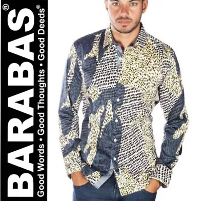 BARABAS Men's Scaled Abstract Leopard Animal Print LS Button Down EL CHAPO Shirt • $44.79