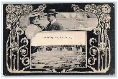 1908 Couple Scene Tumbling Dam Millville NJ Art Nouveau Advertising Postcard • $14.98