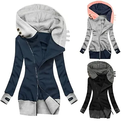 Ladies Hoodie Sweatshirt Zip Up Winter Jacket Hooded Women Jumper Hoody Coat Top • £31.18