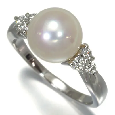 Auth MIKIMOTO Ring Akoya Pearl 8.8mm Diamond US6-6.25 950 Platinum • £679.47