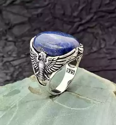 Solid 925 Sterling Silver Natural Lapis Lazuli Gemstone Eagle Bird Men's Ring • $45.99