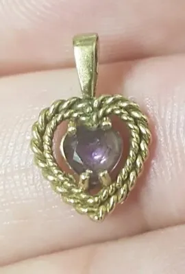 Dainty 375 9ct Gold Heart & Amethyst Pendant / Charm - Full Hallmark • £29.99
