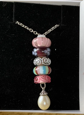 $146 • Buy Authentic Trollbead Sterling Silver 28” Fantasy Pearl Necklace W/5 Glass Beads