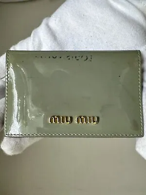 Miu Miu Gray Green Patent Leather Pink Interior Bow Cardholder Wallet • $88