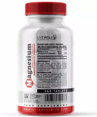 Magnesium Citrate 360 Vegan Tablets | Muscle Function Fatigue Tiredness Capsules • £6.99