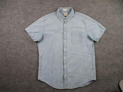 J Crew Shirt Adult LT Blue Short Sleeve Button Up Casual Classic Chambray Mens • $17.25