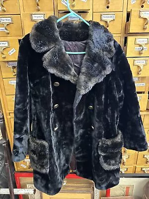 Vintage 60s Borgazia Mink Fur Collar Swing Coat Black Women's Size Approximately • $40