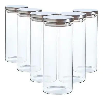 £19.98 • Buy 6x Glass Storage Jars With Metal Lids Modern Kitchen Food Storage 1.5 L Silver