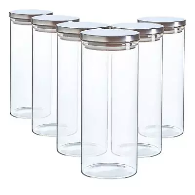£19.98 • Buy 6x Glass Storage Jars With Metal Lids Modern Kitchen Food Storage 1.5 L Silver